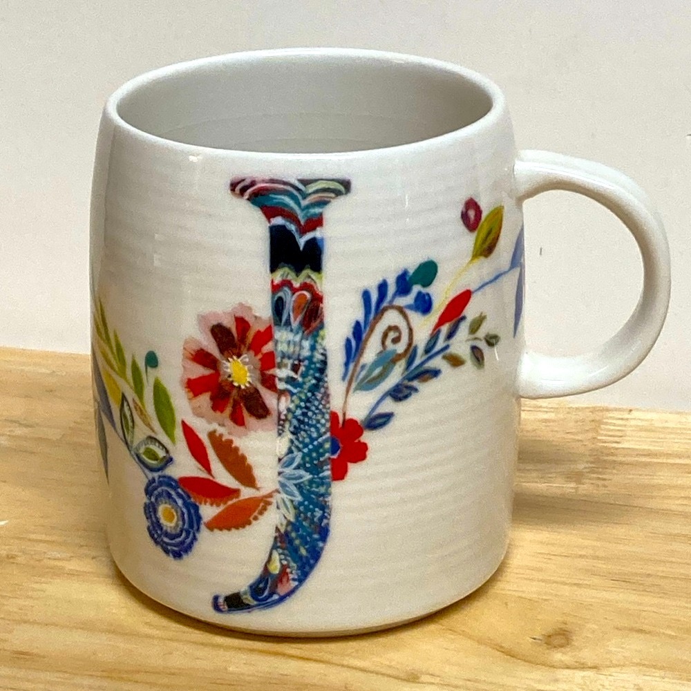 Anthropologie Starla M Hoffmann Petal Palette Floral Monogram Initial J Mug
